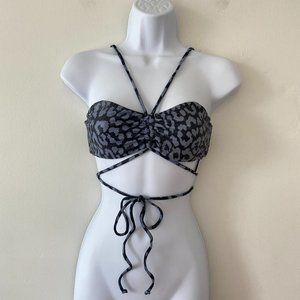 Ris-K Dippin Daisys Black Blue Shimmery Tie Bikini Top Small Cheetah Leopard